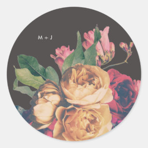 Sticker Rond Rose foncé Botanique Mariage pied