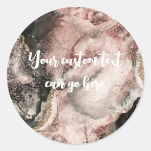 Sticker Rond Rose Fumé Cosmique Aquarelle Or Céleste 