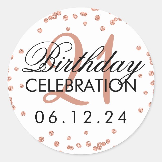 Sticker Rond Rose Gold 21e anniversaire Faux Parties scintillan (Devant)