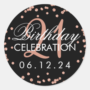 Sticker Rond Rose Gold 21ème anniversaire Parties scintillant C