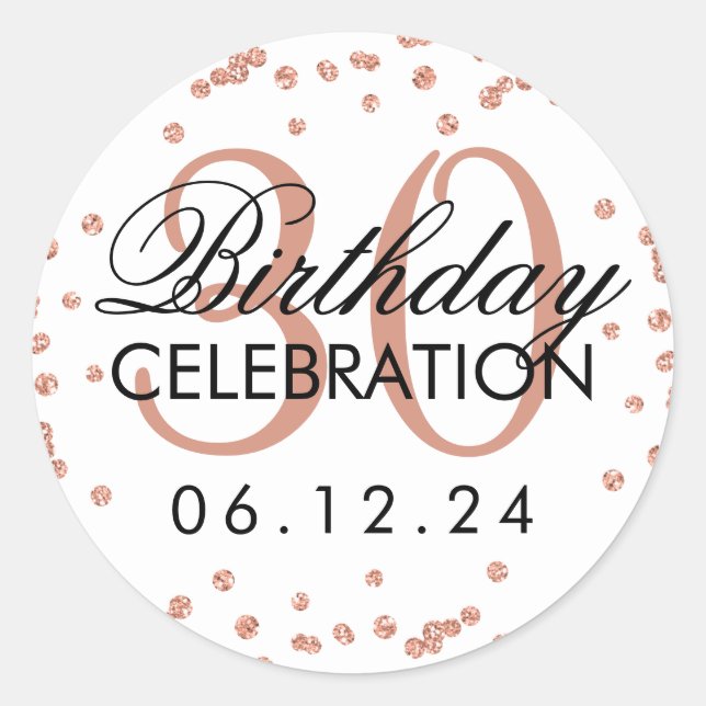 Sticker Rond Rose Gold 30e anniversaire Faux Parties scintillan (Devant)