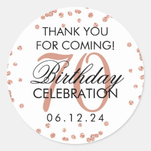 Sticker Rond Rose Gold 70th Birthday Merci Parties scintillant