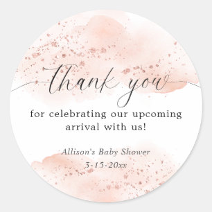 Sticker Rond Rose gold aquarelle rose blanc merci cadeau