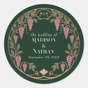 Sticker Rond Rose Gold Art Nouveau Mariage Fleur de Glycine Ros