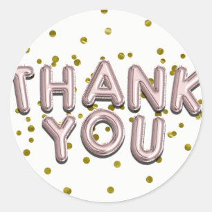Sticker Rond Rose Gold Ballons Roses Confettis Remerciements Mo
