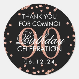 Sticker Rond Rose Gold Black 90e anniversaire Merci Parties sci