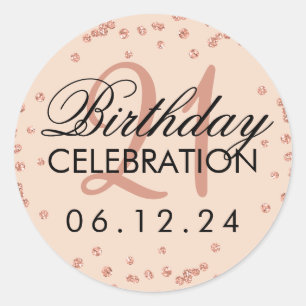 Sticker Rond Rose Gold Blush 21e anniversaire Parties scintilla