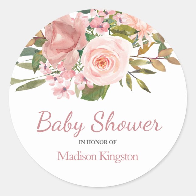 Sticker Rond Rose Gold & Blush Flowers Baby shower Favoriser le (Devant)