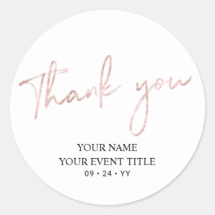 Sticker Rond Rose Gold Brush Script Fête d'anniversaire Merci