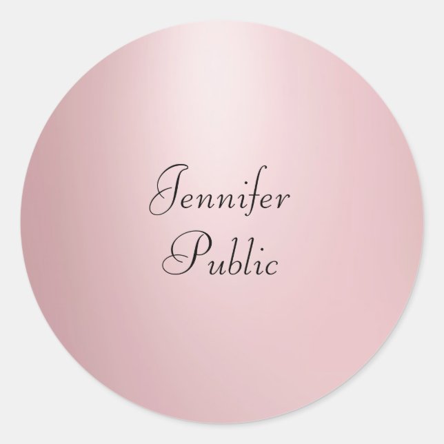 Sticker Rond Rose Gold Calligraphie Script Modèle élégant (Devant)