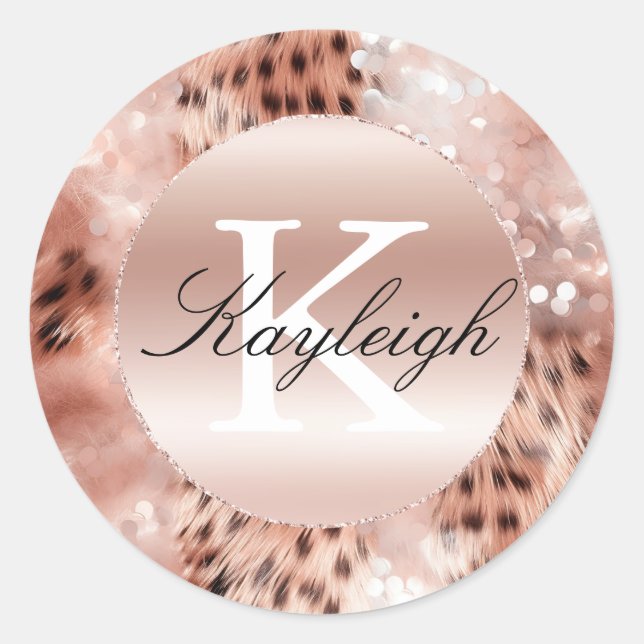 Sticker Rond Rose Gold Cheetah Monogramme (Devant)