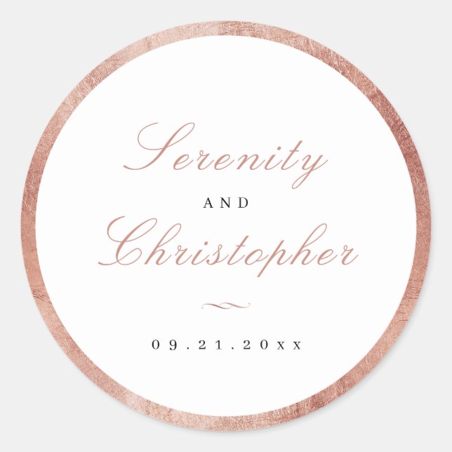 Sticker Rond Rose Gold Classic Élégance Script Mariage Faveurs (Devant)