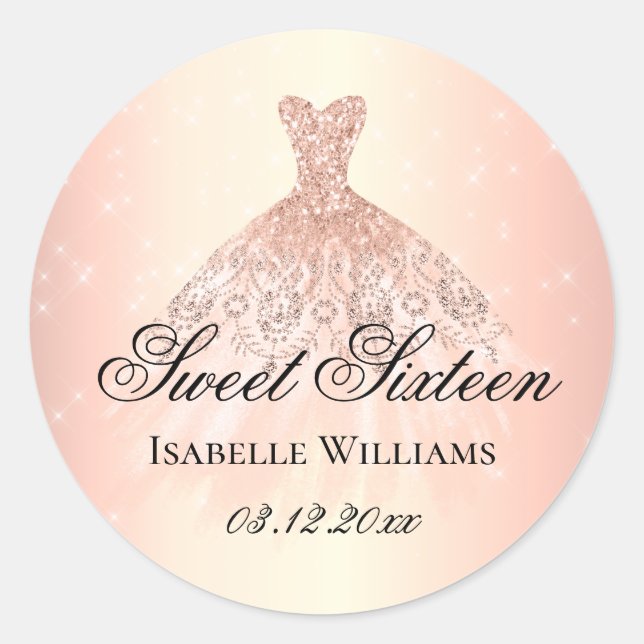 Sticker Rond Rose Gold Élégant Sweet 16 (Devant)