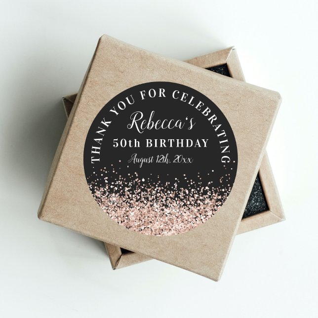 Sticker Rond Rose Gold et Black 50e anniversaire Merci Favor (Créateur téléchargé)