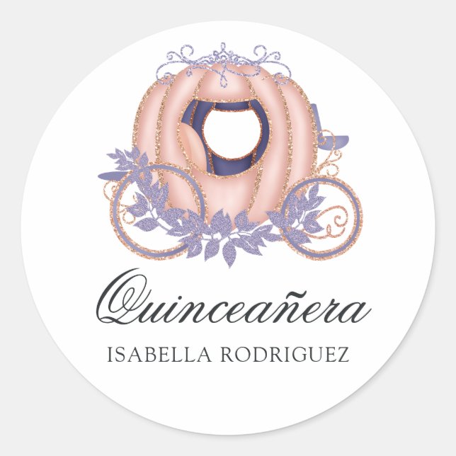 Sticker Rond Rose Gold et Lilac Parties scintillant Princesse Q (Devant)