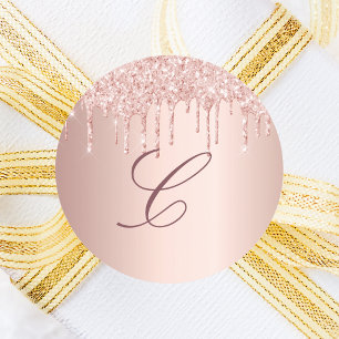 Sticker Rond Rose gold fard rose coulures monogramme initiale