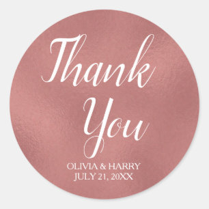 Sticker Rond Rose Gold Faux Foil   Mariage Favor Merci