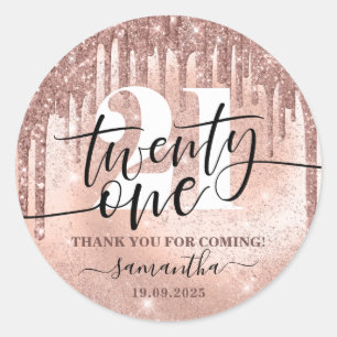 Sticker Rond Rose Gold Faux Parties scintillant & Foil 21e anni