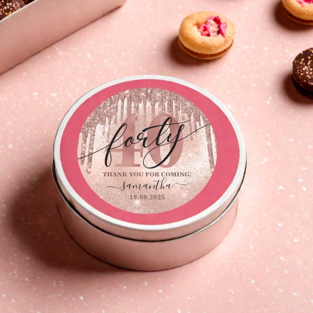 Sticker Rond Rose Gold Faux Parties scintillant & Foil 40e anni (Créateur téléchargé)