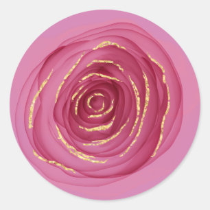 Sticker Rond Rose Gold Fleur Rose Pâle Peinte Délicatement