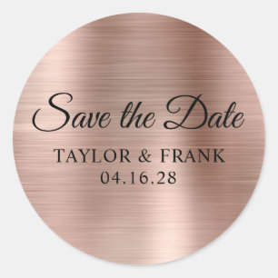 Sticker Rond Rose Gold Foil Mariage Enregistrer la Date