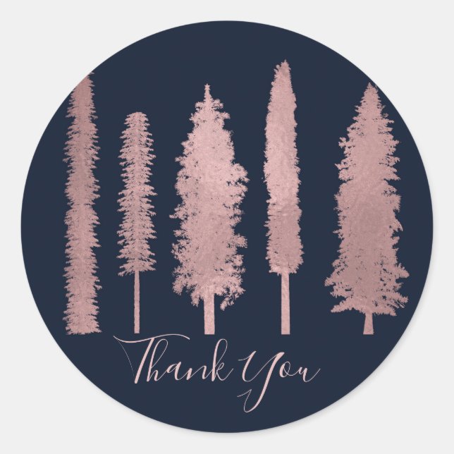 Sticker Rond Rose Gold forêt bleu foncé Bois rustique des arbre (Devant)