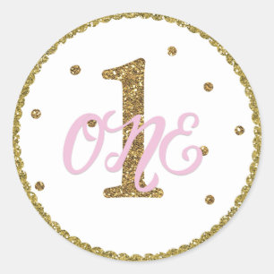 Sticker Rond Rose & Gold Girls ONE 1er anniversaire fête Favori