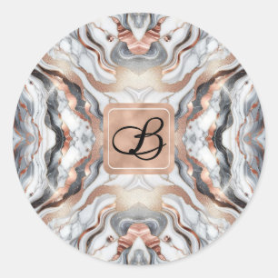 Sticker Rond Rose Gold Glamour Féminin Argent & Marbre Blanc In