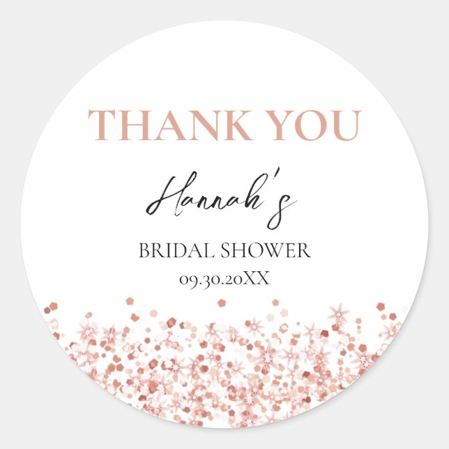 Sticker Rond Rose Gold Glitter Mariage Remerciement (Devant)
