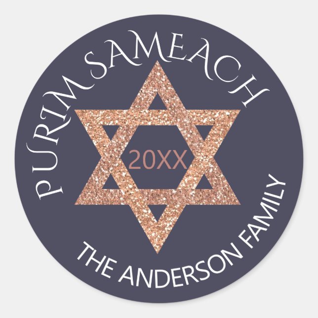 Sticker Rond Rose Gold Magen David Custom Purim Tout Vacances (Devant)