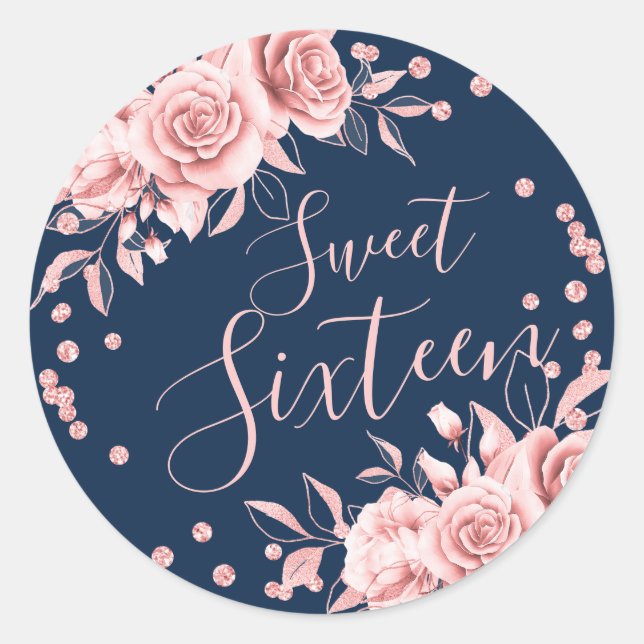 Sticker Rond Rose Gold Marine Sweet 16 Anniversaire Parties sci (Devant)