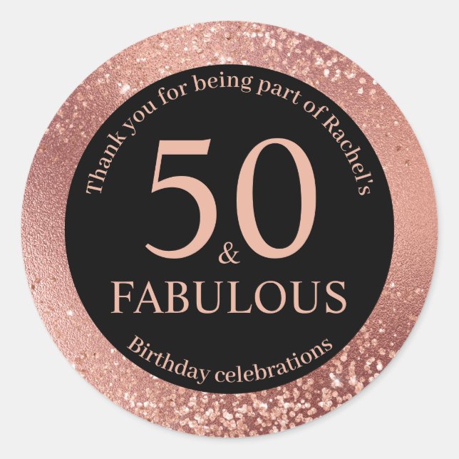 Sticker Rond Rose Gold Merci pour votre 50ème Anniversaire (Devant)