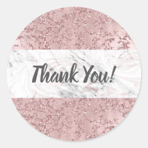 Sticker Rond Rose Gold Moderne Marbre & Paillettes Décoratif