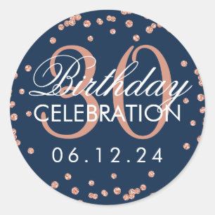 Sticker Rond Rose Gold Navy Blue 30th Birthday Parties scintill