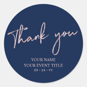 Sticker Rond Rose Gold & Navy Fête d'anniversaire Merci Faveur