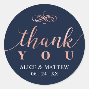 Sticker Rond Rose Gold & Navy   Merci Mariage, Favoriser