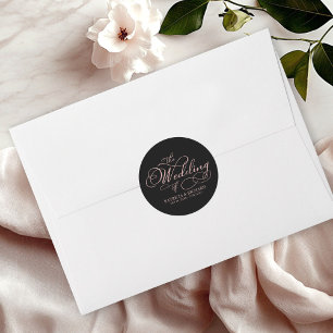 Sticker Rond Rose Gold Noir Calligraphie Mariage