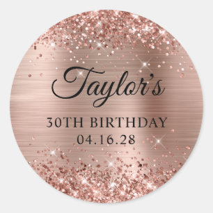 Sticker Rond Rose Gold Pailleté 30e Anniversaire