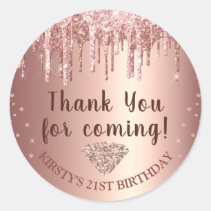 Sticker Rond Rose Gold Pailleté et Diamant Anniversaire