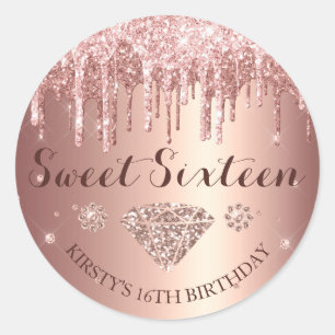 Sticker Rond Rose Gold Pailleté Goutte Doux Seize