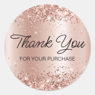 Sticker Rond Rose Gold Pailleté Merci pour Votre Achat