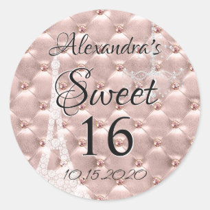 Sticker Rond Rose Gold Paris Sweet sixteen fête d'anniversaire