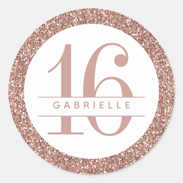 Sticker Rond Rose Gold Parties scintillant 16e anniversaire Per (Devant)