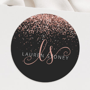 Sticker Rond Rose Gold Parties scintillant métal Monogramme Nom