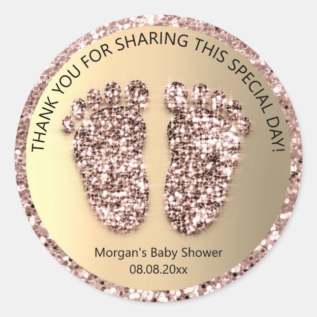 Sticker Rond Rose Gold Parties scintillant Pieds Baby shower Fa (Devant)
