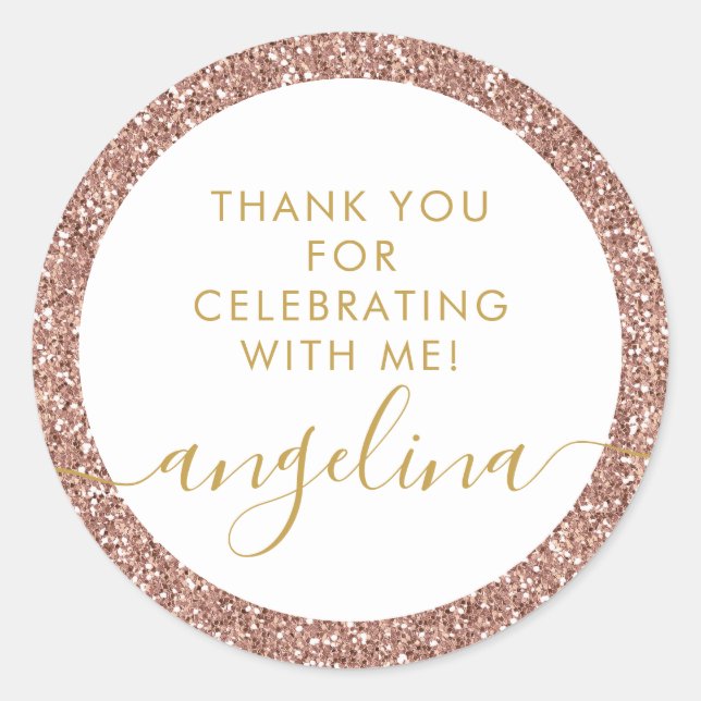 Sticker Rond Rose Gold Pink Signature Merci Parti Favoriser (Devant)
