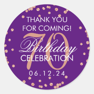 Sticker Rond Rose Gold Purple 70 Anniversaire Merci Confetti