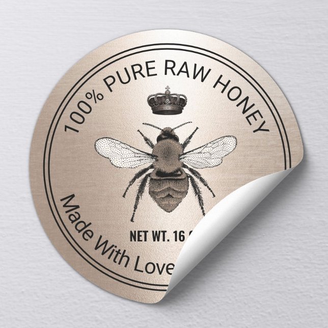 Sticker Rond Rose Gold Queen Apiary Beekeeper Honey Jar (Créateur téléchargé)
