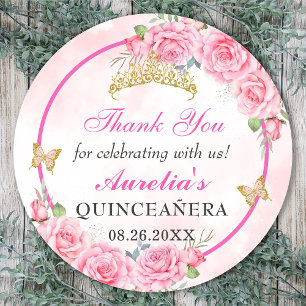 Sticker Rond Rose Gold Quinceanera Miss Quince 15 Anos Annivers