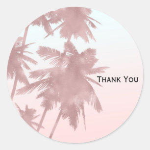 Sticker Rond Rose Gold Rose Palmiers Plage Ombré Palmiers Fête